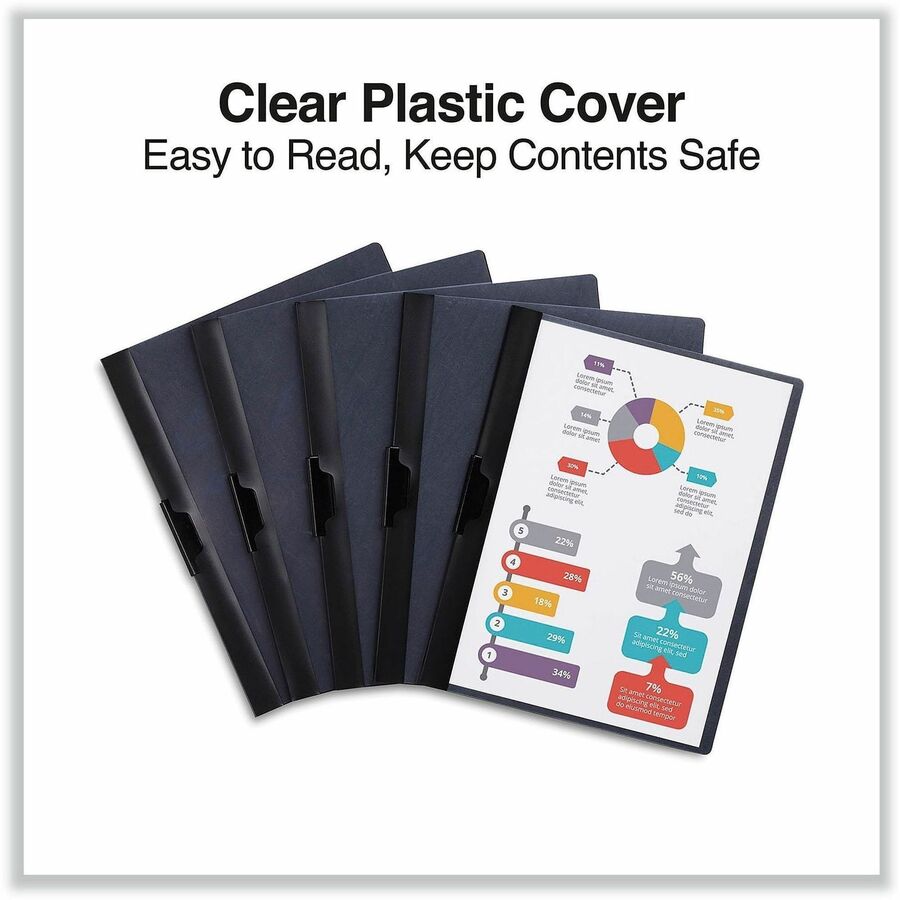 Clip-Style Report Cover, Clip Fastener, 8.5 x 11, Clear/Black, 5/Pack