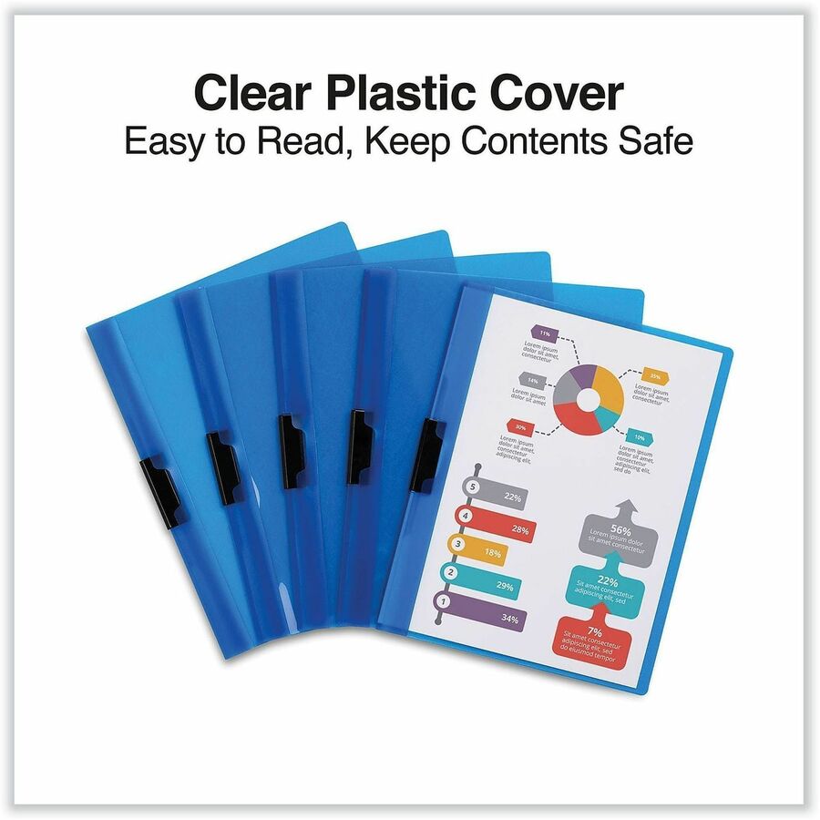 Clip-Style Report Cover, Clip Fastener, 8.5 x 11, Clear/Blue, 5/Pack