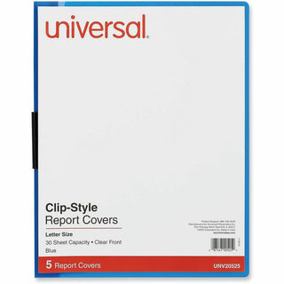 Clip-Style Report Cover, Clip Fastener, 8.5 x 11, Clear/Blue, 5/Pack