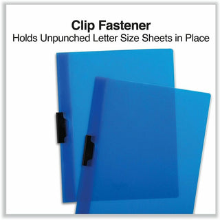 Clip-Style Report Cover, Clip Fastener, 8.5 x 11, Clear/Blue, 5/Pack