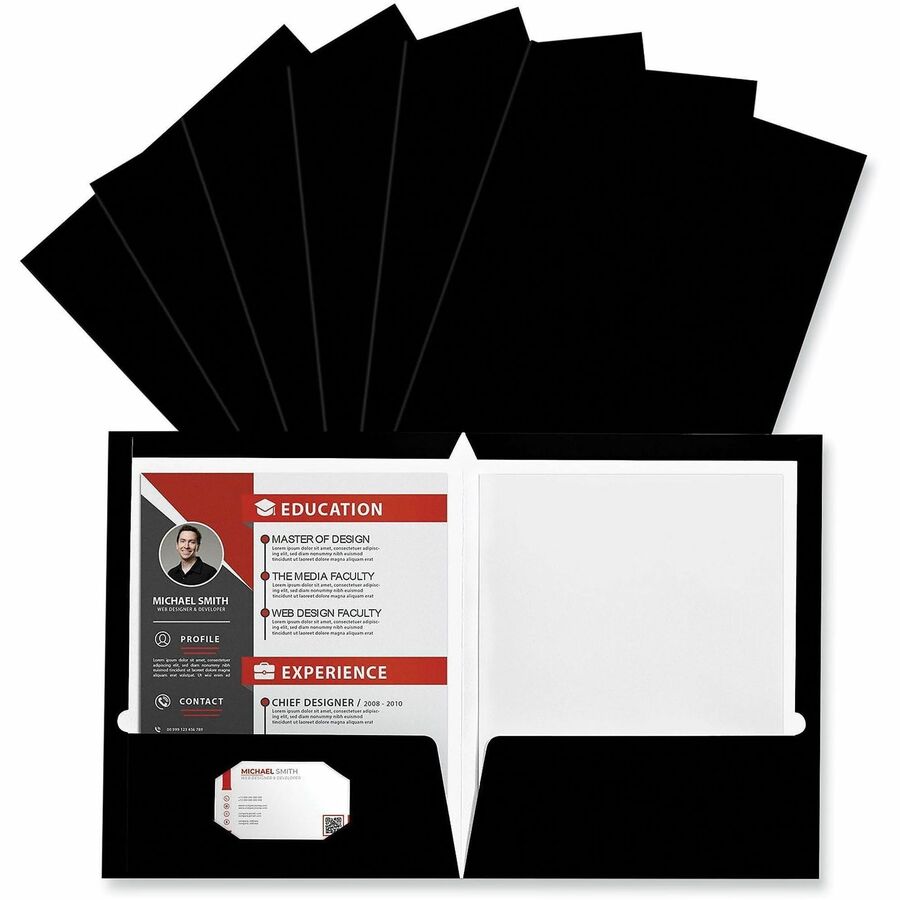 Laminated Two-Pocket Folder, Cardboard Paper, 100-Sheet Capacity, 11 x 8.5, Black, 25/Box