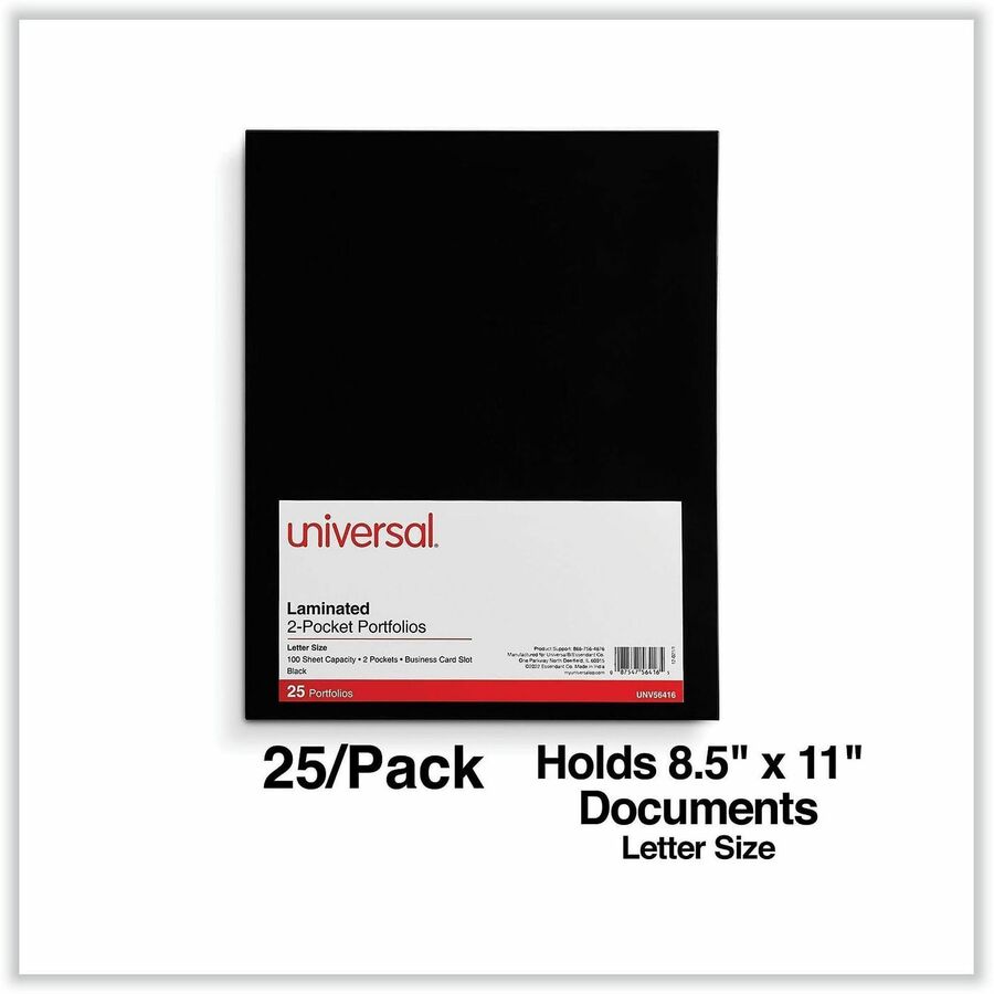 Laminated Two-Pocket Folder, Cardboard Paper, 100-Sheet Capacity, 11 x 8.5, Black, 25/Box