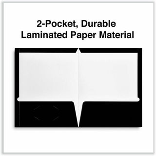 Laminated Two-Pocket Folder, Cardboard Paper, 100-Sheet Capacity, 11 x 8.5, Black, 25/Box