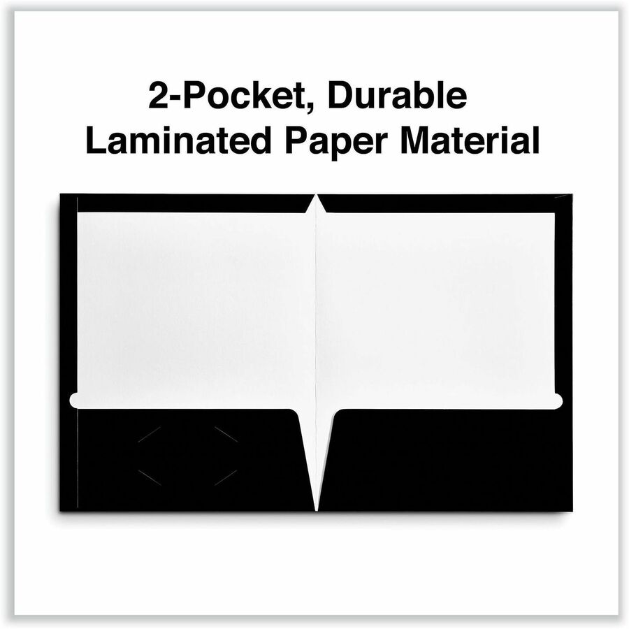 Laminated Two-Pocket Folder, Cardboard Paper, 100-Sheet Capacity, 11 x 8.5, Black, 25/Box