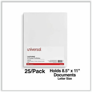 Laminated Two-Pocket Portfolios, Cardboard Paper, 100-Sheet Capacity, 11 x 8.5, White, 25/Box