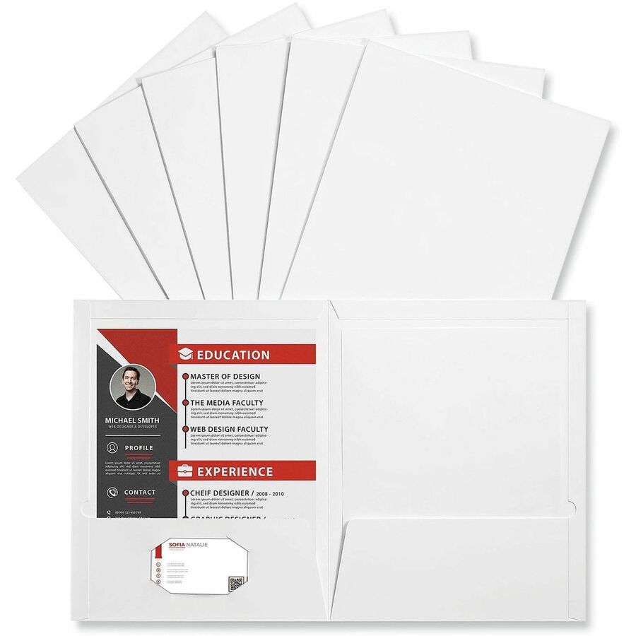 Laminated Two-Pocket Portfolios, Cardboard Paper, 100-Sheet Capacity, 11 x 8.5, White, 25/Box