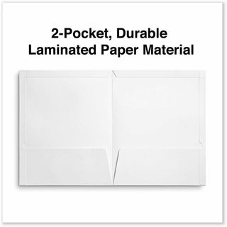 Laminated Two-Pocket Portfolios, Cardboard Paper, 100-Sheet Capacity, 11 x 8.5, White, 25/Box