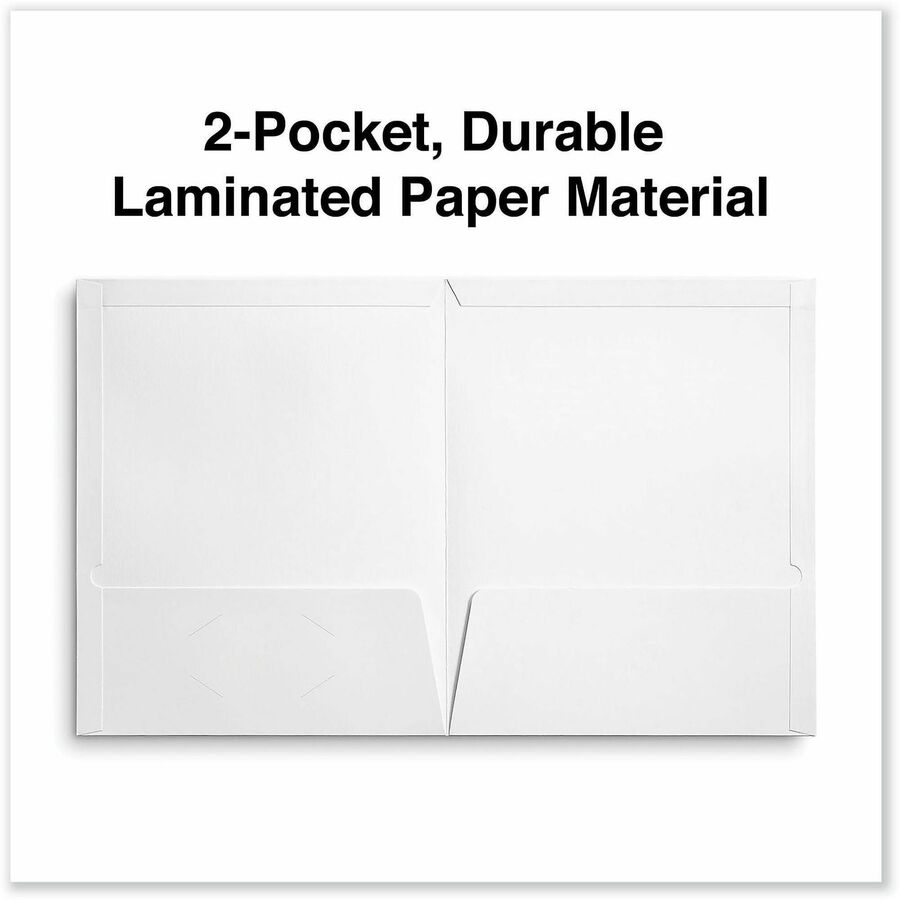 Laminated Two-Pocket Portfolios, Cardboard Paper, 100-Sheet Capacity, 11 x 8.5, White, 25/Box