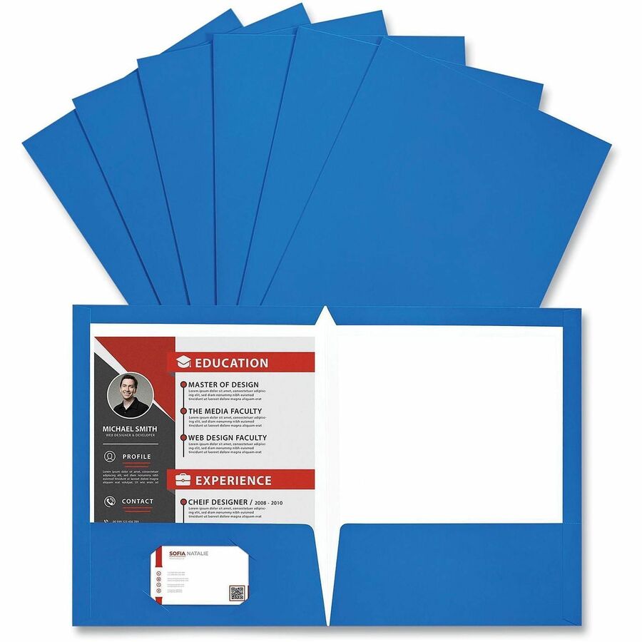 Laminated Two-Pocket Folder, Cardboard Paper, 100-Sheet Capacity, 11 x 8.5, Blue, 25/Box
