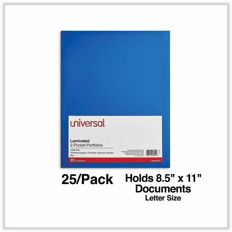 Laminated Two-Pocket Folder, Cardboard Paper, 100-Sheet Capacity, 11 x 8.5, Blue, 25/Box