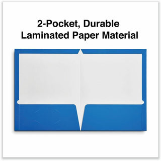 Laminated Two-Pocket Folder, Cardboard Paper, 100-Sheet Capacity, 11 x 8.5, Blue, 25/Box