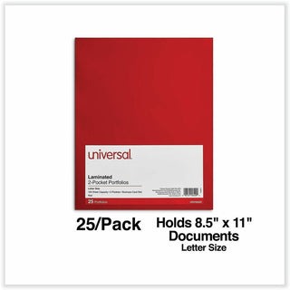 Laminated Two-Pocket Folder, Cardboard Paper, 100-Sheet Capacity, 11 x 8.5, Red, 25/Box