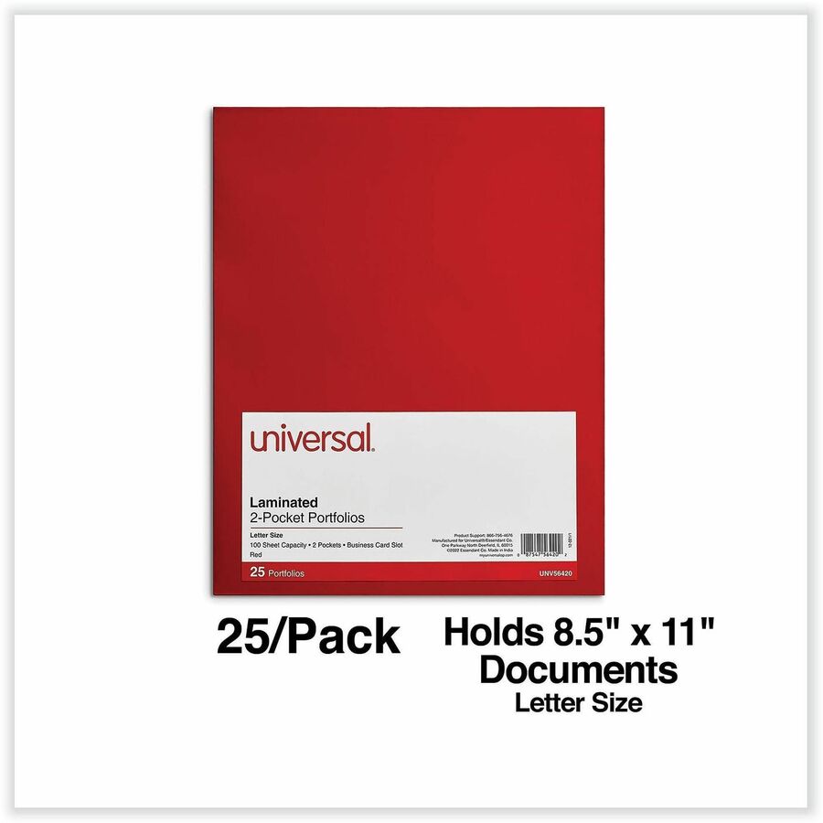 Laminated Two-Pocket Folder, Cardboard Paper, 100-Sheet Capacity, 11 x 8.5, Red, 25/Box