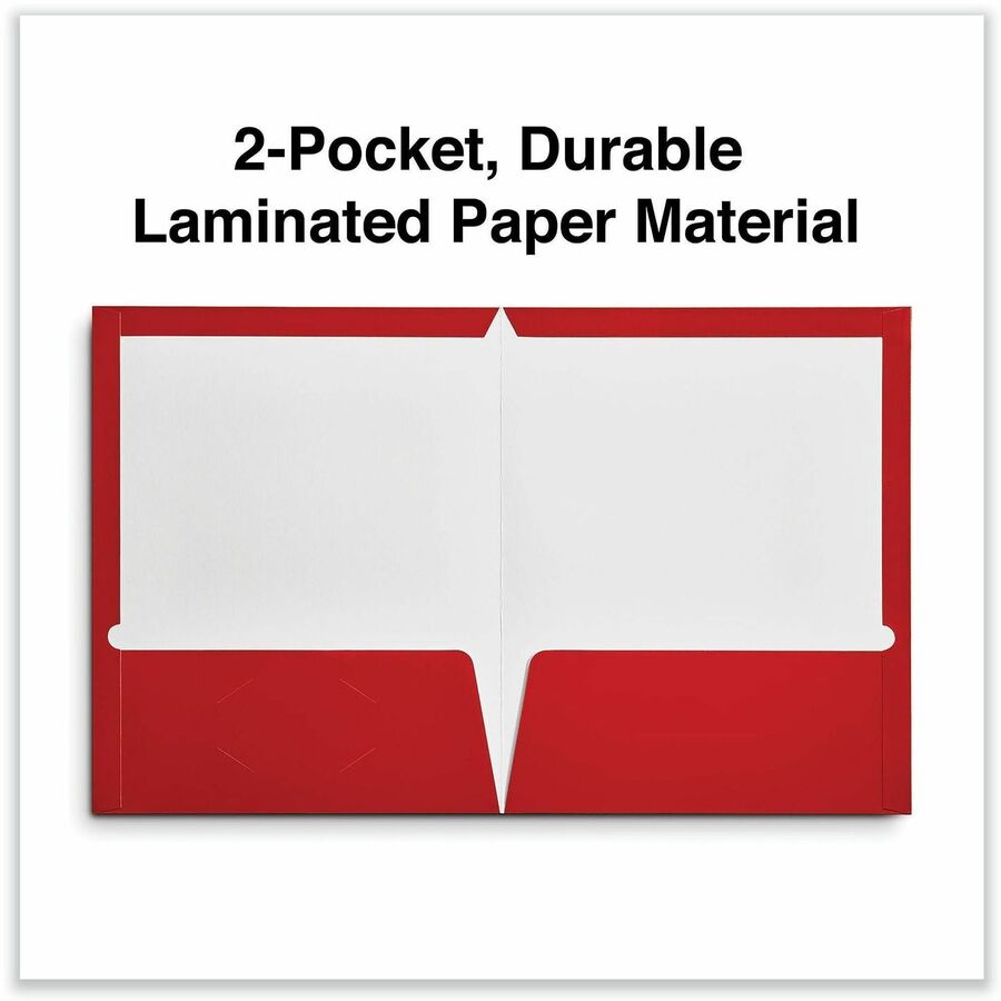 Laminated Two-Pocket Folder, Cardboard Paper, 100-Sheet Capacity, 11 x 8.5, Red, 25/Box
