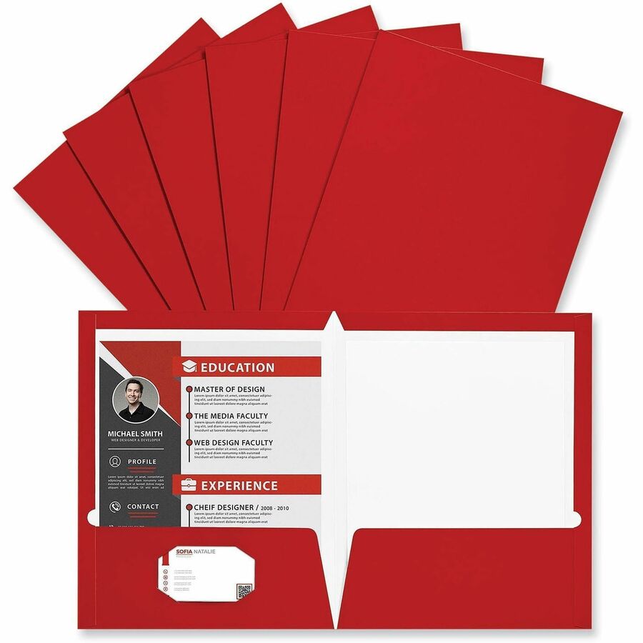 Laminated Two-Pocket Folder, Cardboard Paper, 100-Sheet Capacity, 11 x 8.5, Red, 25/Box