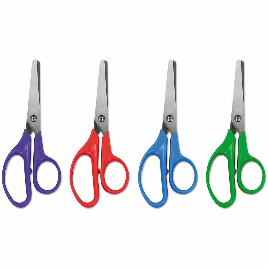 Kids' Scissors, Rounded Tip, 5" Long, 1.75" Cut Length, Assorted Straight Handles, 12/Pack