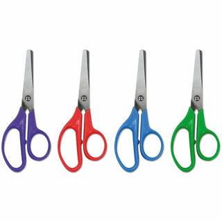 Kids' Scissors, Rounded Tip, 5" Long, 1.75" Cut Length, Assorted Straight Handles, 12/Pack