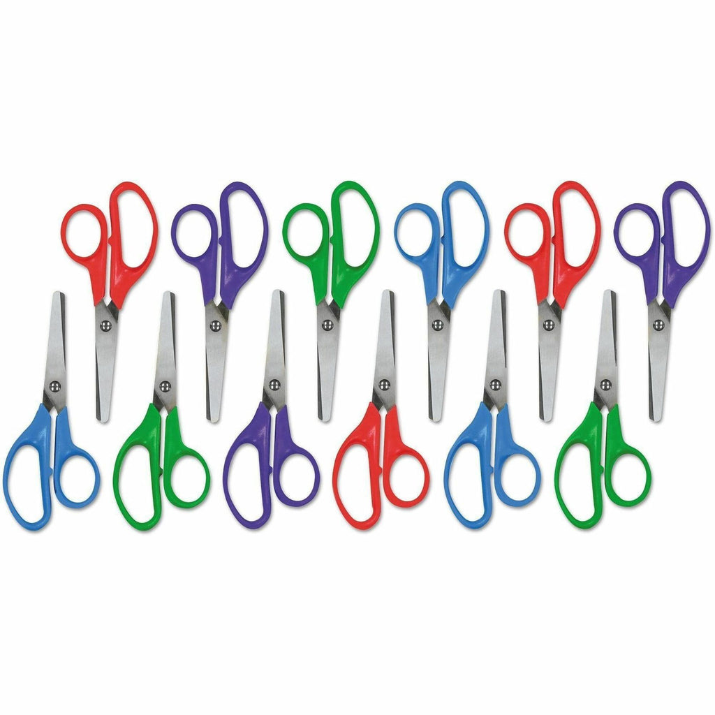 Kids' Scissors, Rounded Tip, 5" Long, 1.75" Cut Length, Assorted Straight Handles, 12/Pack