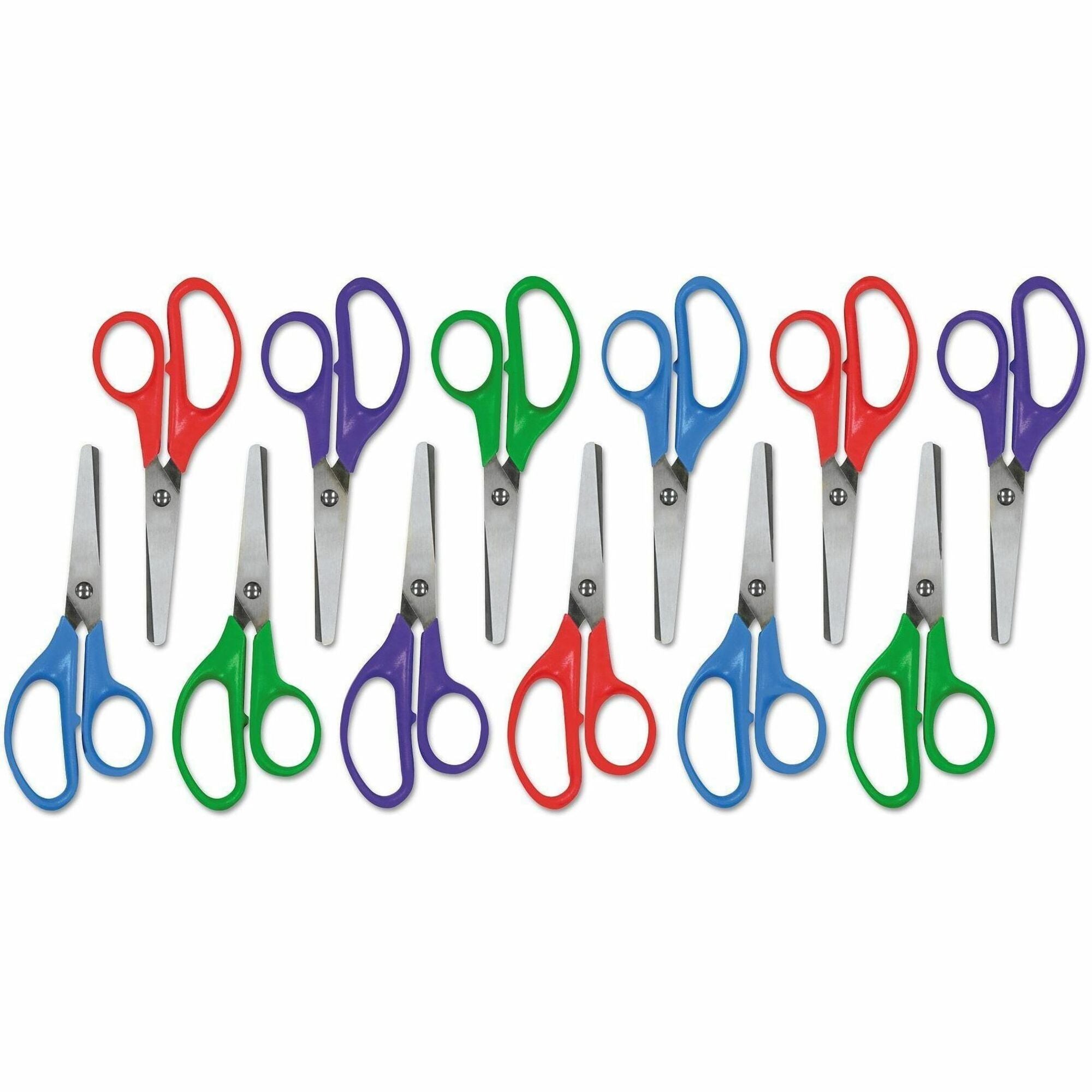Kids' Scissors, Rounded Tip, 5" Long, 1.75" Cut Length, Assorted Straight Handles, 12/Pack