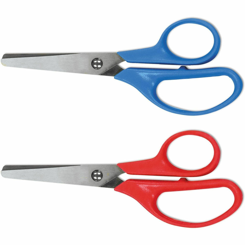 Kids' Scissors, Rounded Tip, 5" Long, 1.75" Cut Length, Assorted Straight Handles, 2/Pack