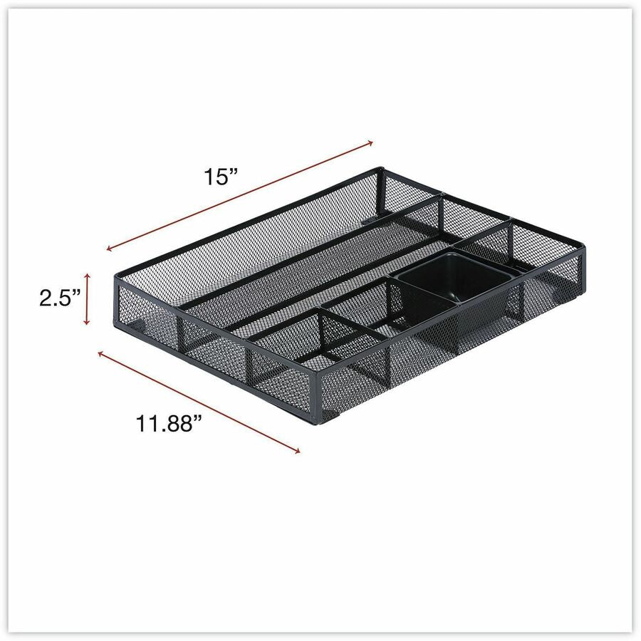 Metal Mesh Drawer Organizer, Six Compartments, 15 x 11.88 x 2.5, Black