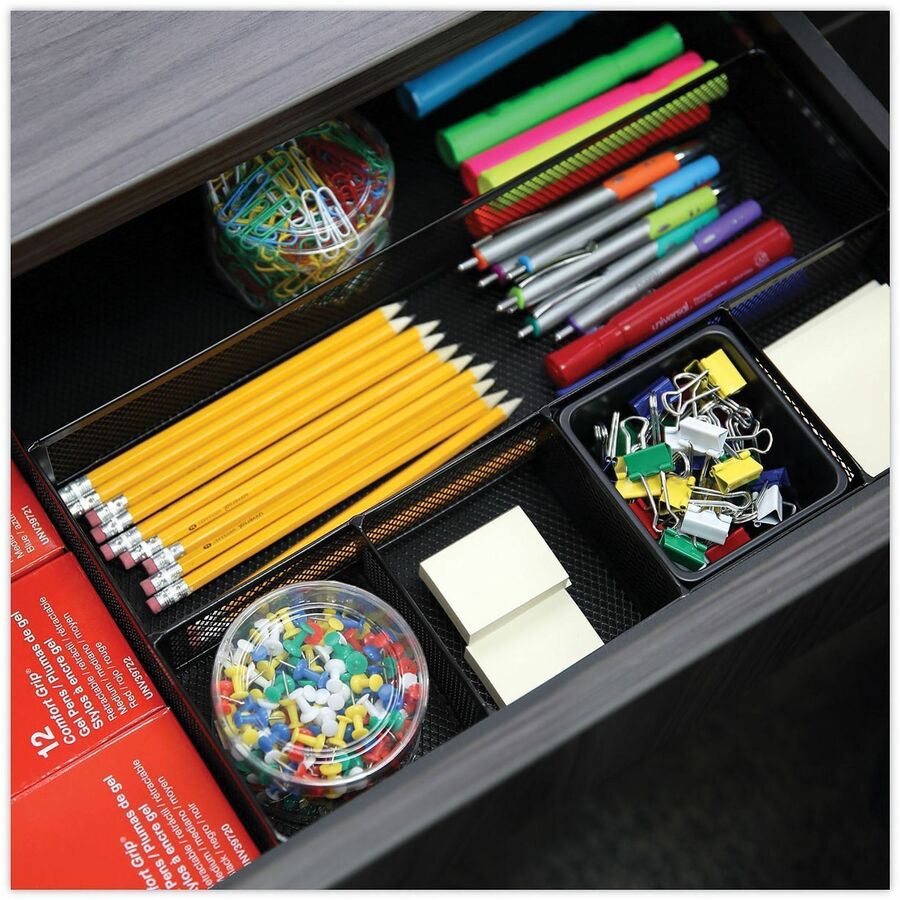 Metal Mesh Drawer Organizer, Six Compartments, 15 x 11.88 x 2.5, Black