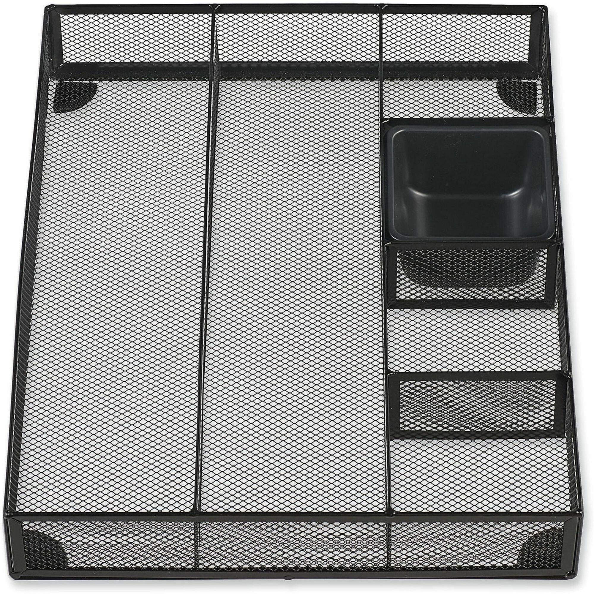 Metal Mesh Drawer Organizer, Six Compartments, 15 x 11.88 x 2.5, Black