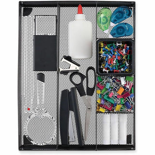 Metal Mesh Drawer Organizer, Six Compartments, 15 x 11.88 x 2.5, Black
