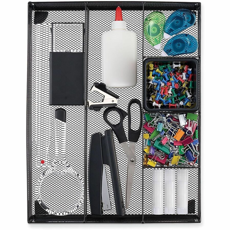 Metal Mesh Drawer Organizer, Six Compartments, 15 x 11.88 x 2.5, Black