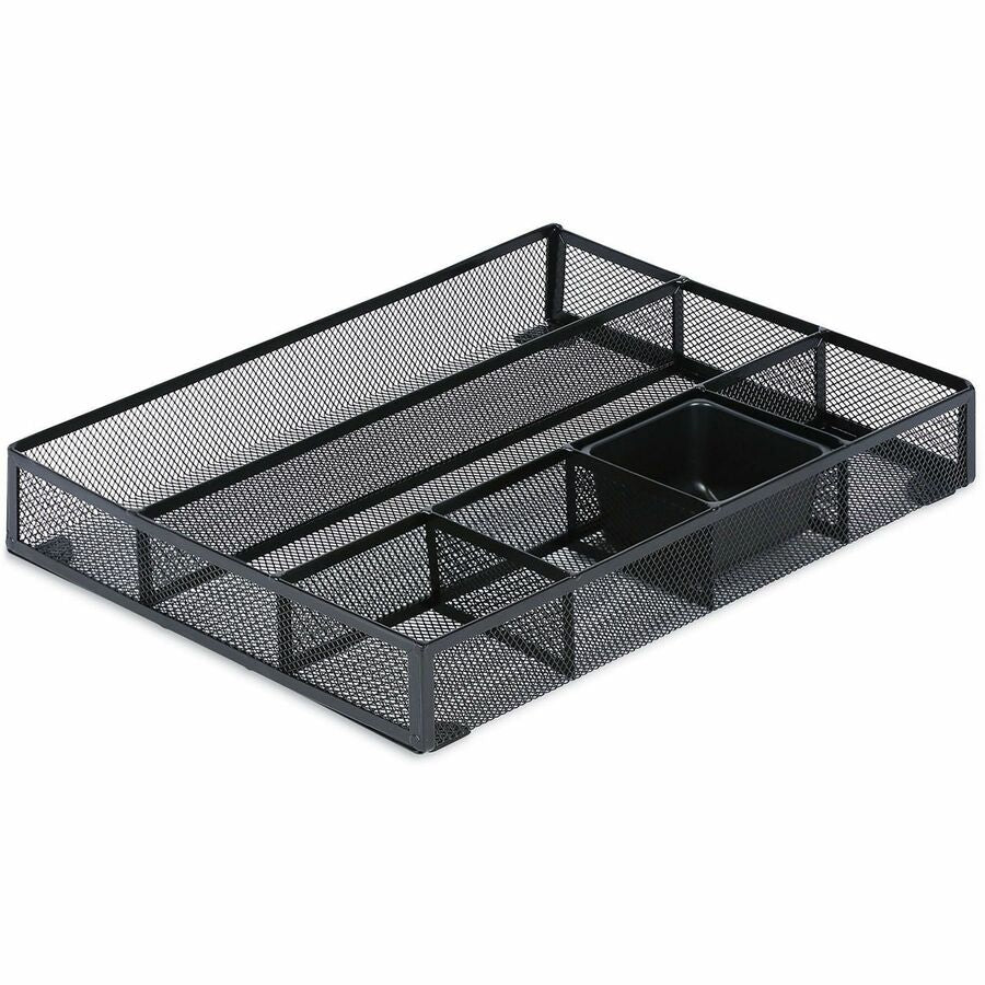 Metal Mesh Drawer Organizer, Six Compartments, 15 x 11.88 x 2.5, Black