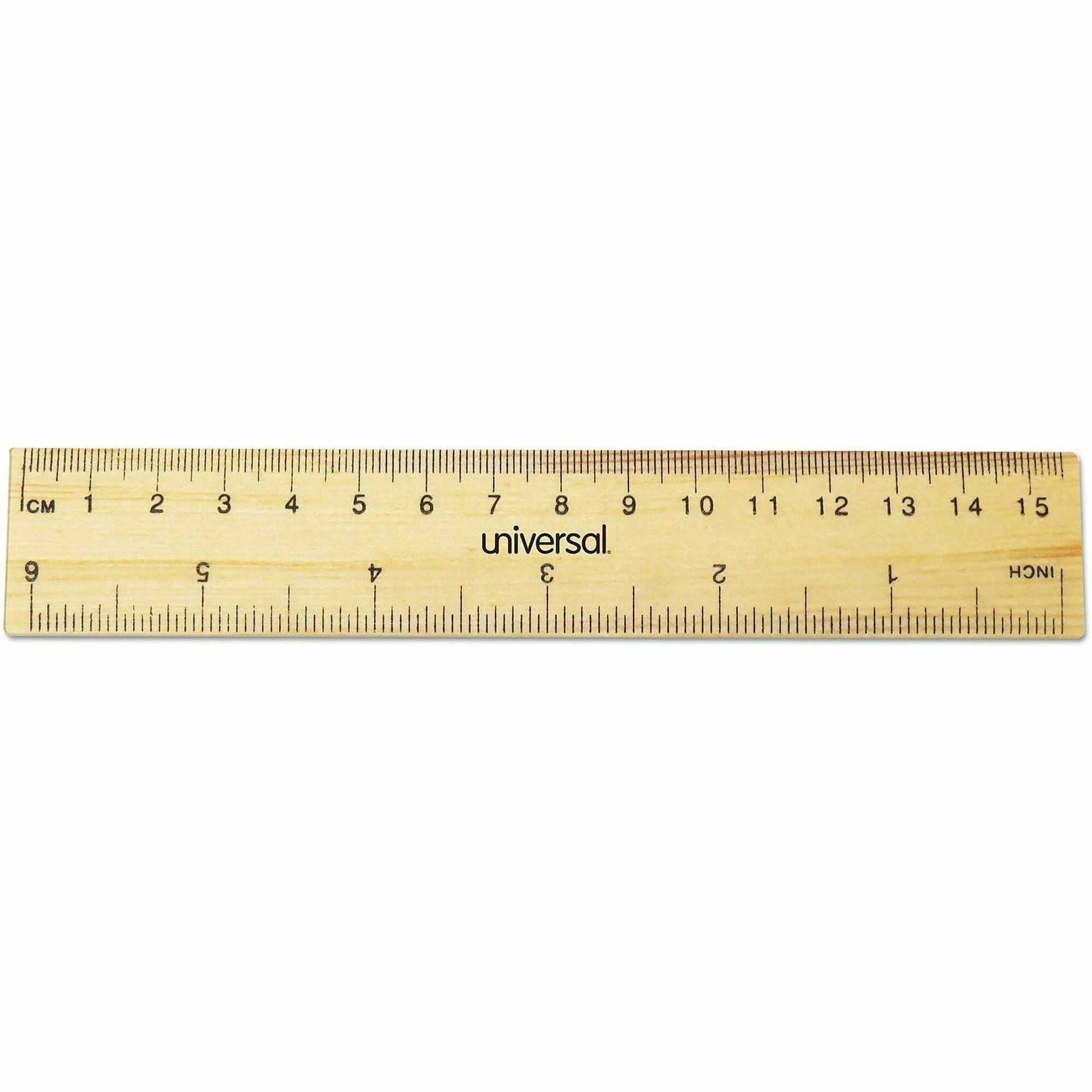 Flat Wood Ruler, Standard/Metric, 6" Long