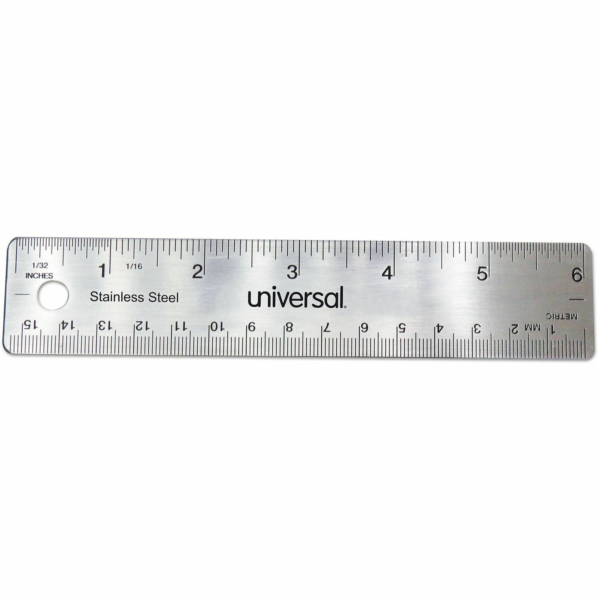 Stainless Steel Ruler, Standard/Metric, 6" Long