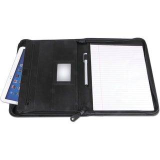 Leather Textured Zippered PadFolio with Tablet Pocket, 10 3/4 x 13 1/8, Black