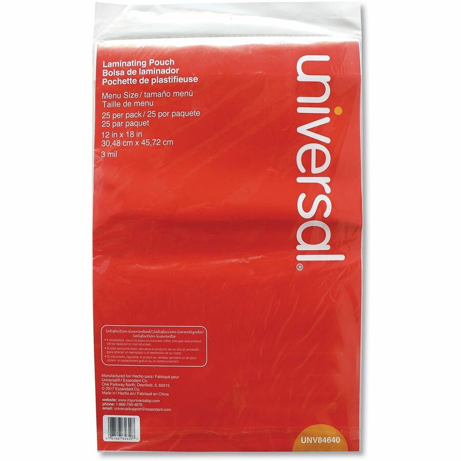 Laminating Pouches, 3 mil, 18" x 12", Gloss Clear, 25/Pack