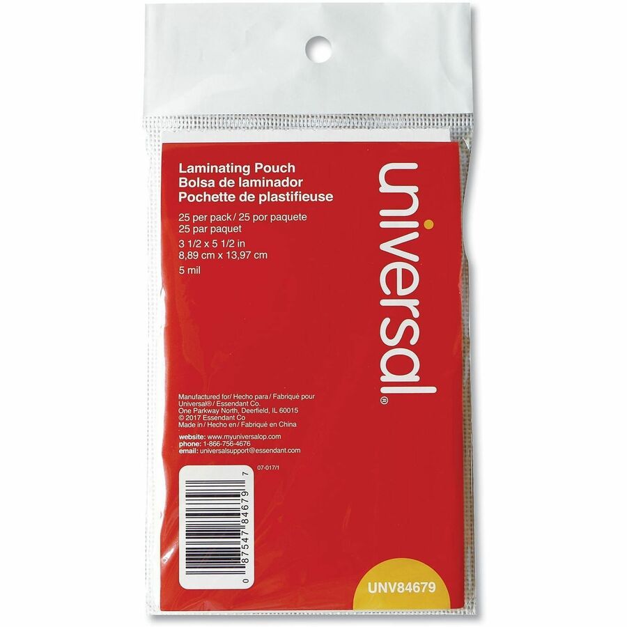 Laminating Pouches, 5 mil, 5.5" x 3.5", Gloss Clear, 25/Pack