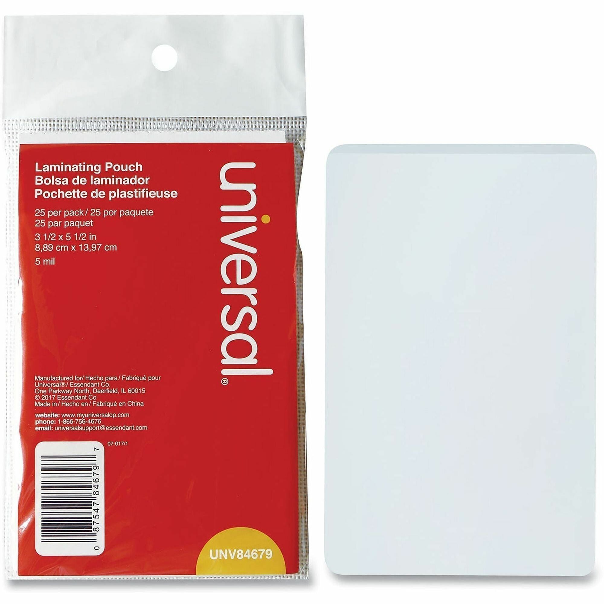 Laminating Pouches, 5 mil, 5.5" x 3.5", Gloss Clear, 25/Pack