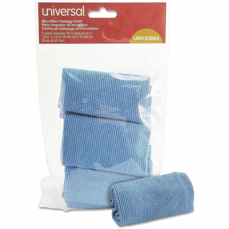 Microfiber Cleaning Cloth, 12 x 12, Blue, 3/Pack