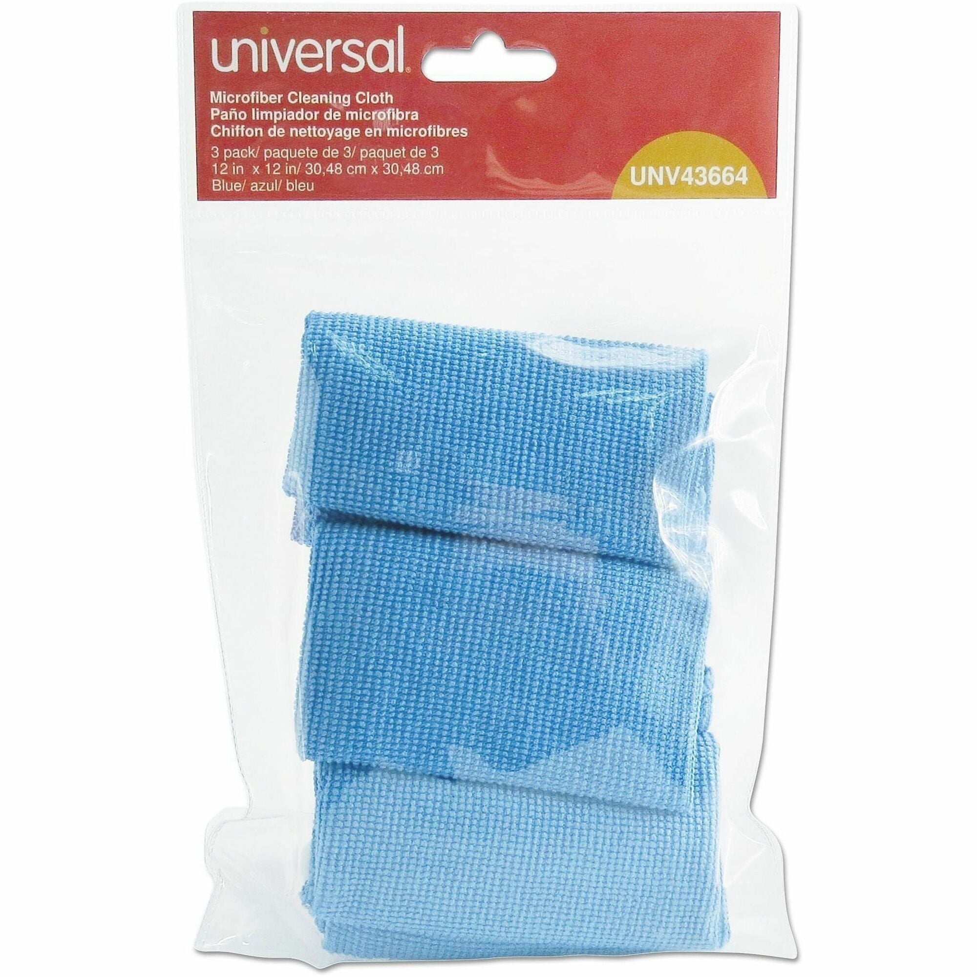Microfiber Cleaning Cloth, 12 x 12, Blue, 3/Pack