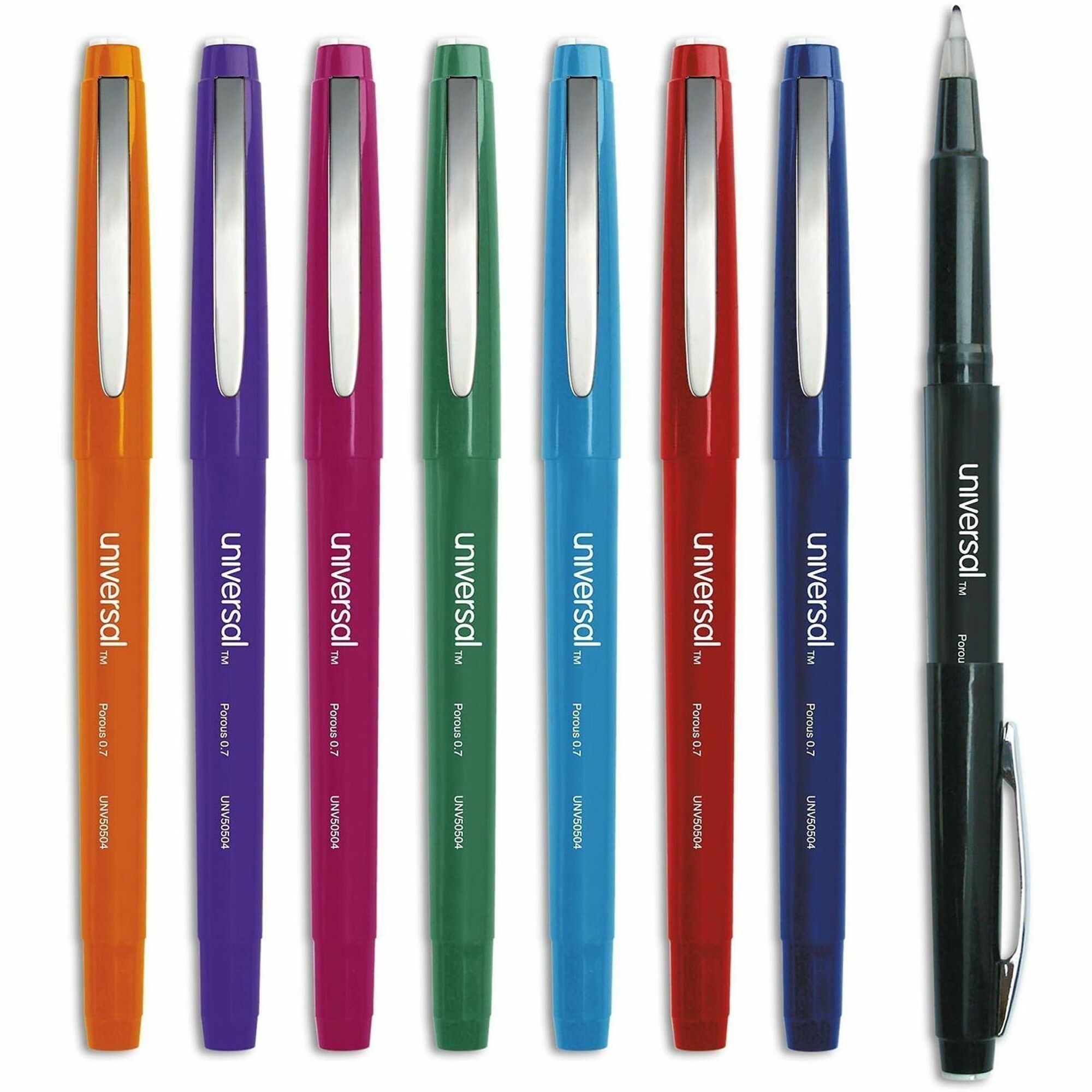Porous Point Pen, Stick, Medium 0.7 mm, Assorted Ink and Barrel Colors, 8/Pack
