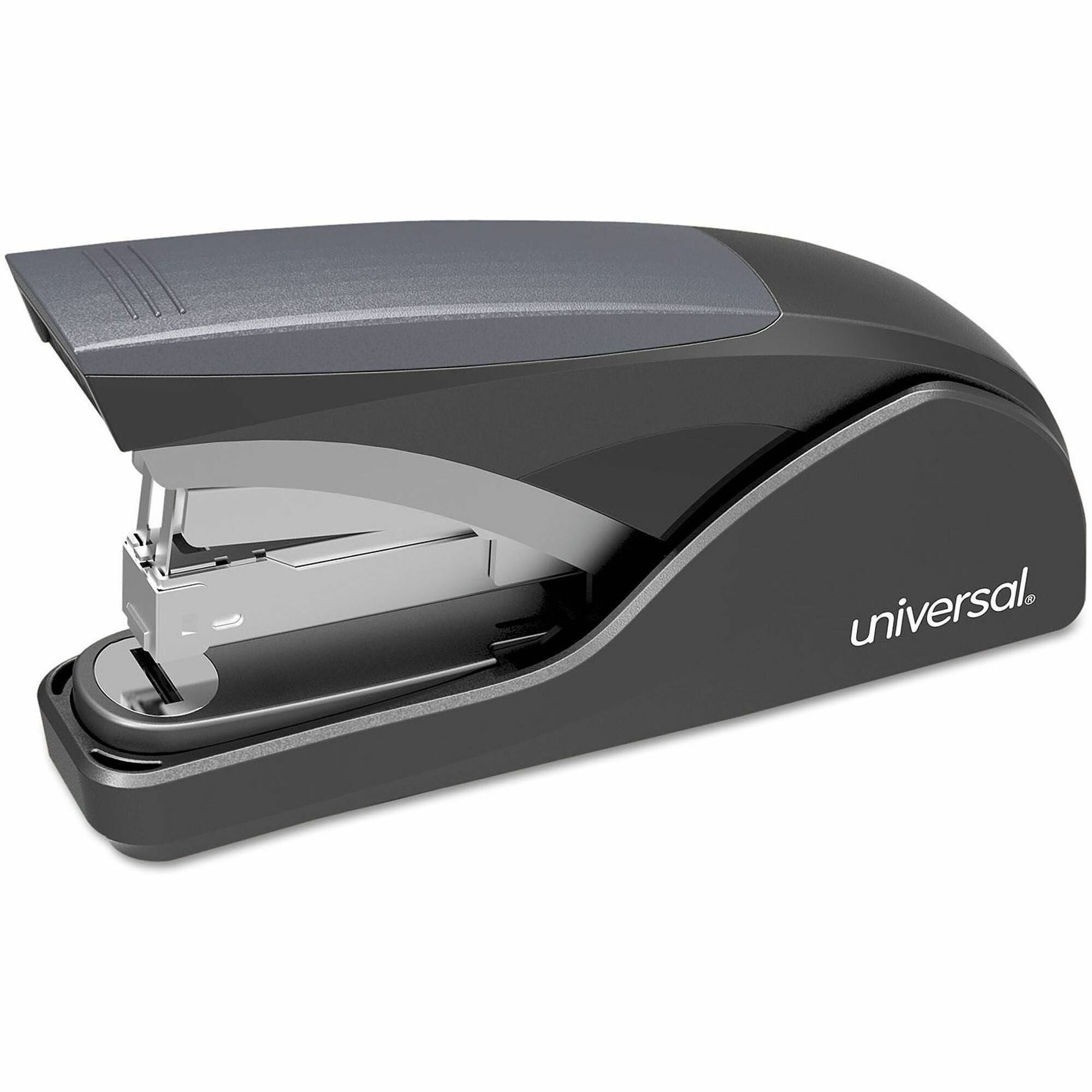 Deluxe Power Assist Flat-Clinch Full Strip Stapler, 25-Sheet Capacity, Black/Gray