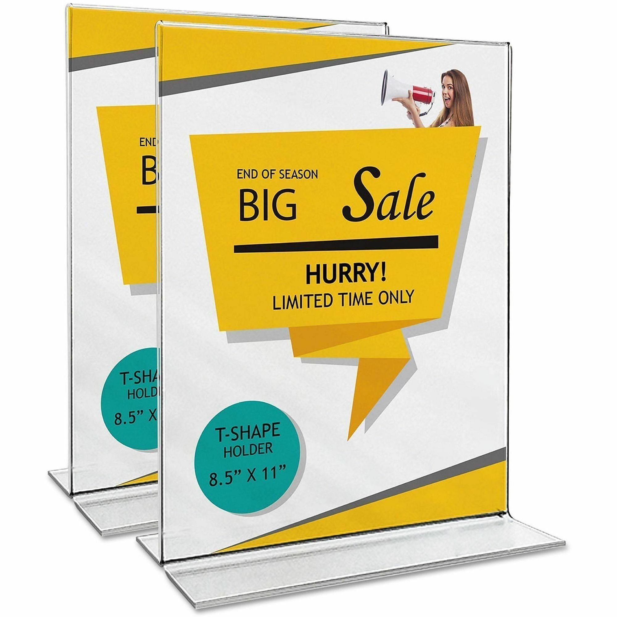 Clear 2-Sided T-Style Freestanding Frame, 8.5 x 11, 2/Pack
