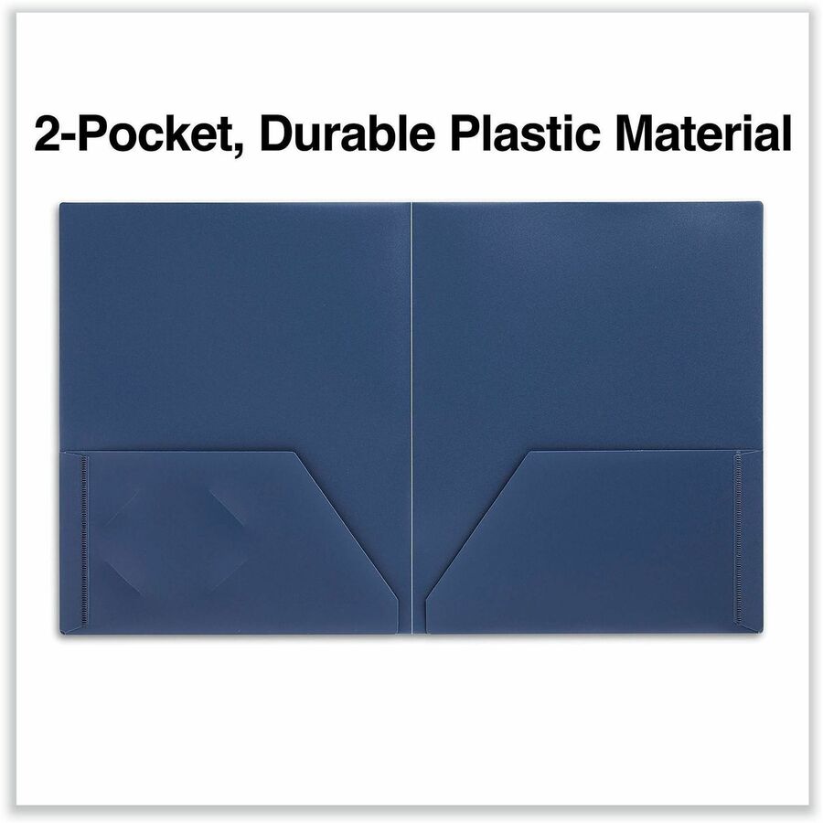 Two-Pocket Plastic Folders, 100-Sheet Capacity, 11 x 8.5, Navy Blue, 10/Pack