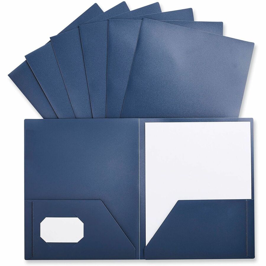 Two-Pocket Plastic Folders, 100-Sheet Capacity, 11 x 8.5, Navy Blue, 10/Pack