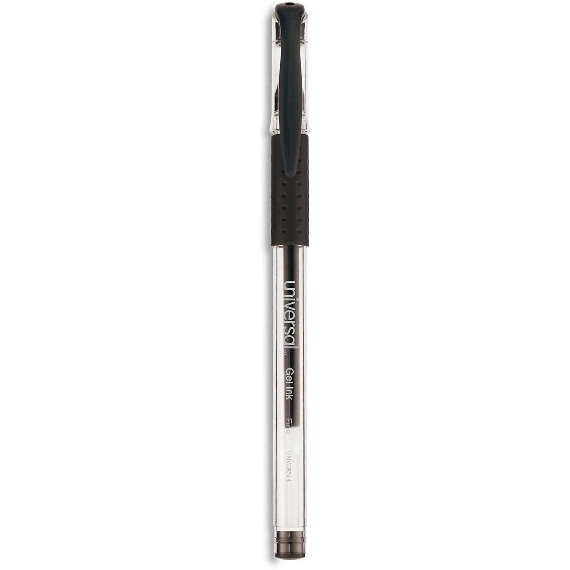 Comfort Grip Gel Pen, Stick, Fine 0.5 mm, Black Ink, Clear/Black Barrel, Dozen