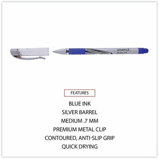 Gel Pen, Stick, Medium 0.7 mm, Blue Ink, Silver/Blue Barrel, Dozen