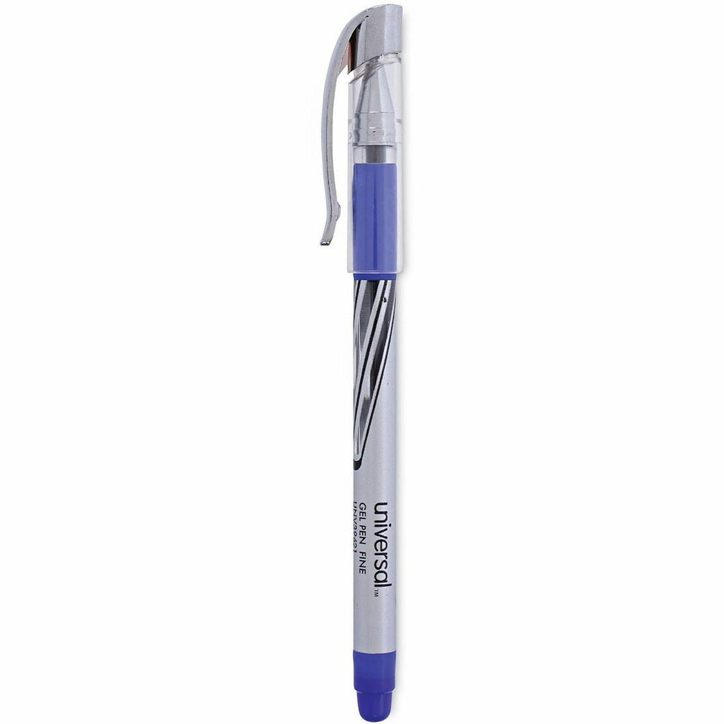 Gel Pen, Stick, Medium 0.7 mm, Blue Ink, Silver/Blue Barrel, Dozen