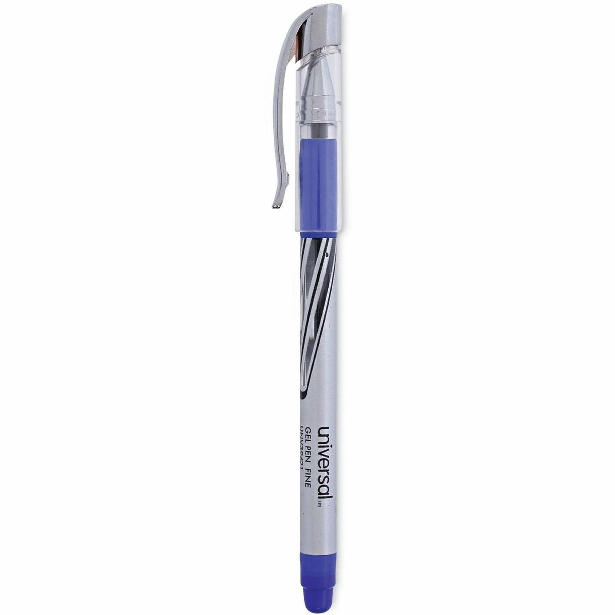 Gel Pen, Stick, Medium 0.7 mm, Blue Ink, Silver/Blue Barrel, Dozen
