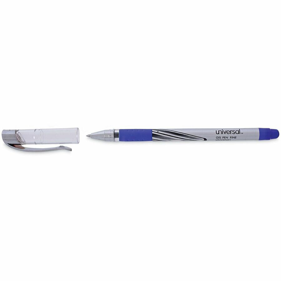 Gel Pen, Stick, Medium 0.7 mm, Blue Ink, Silver/Blue Barrel, Dozen