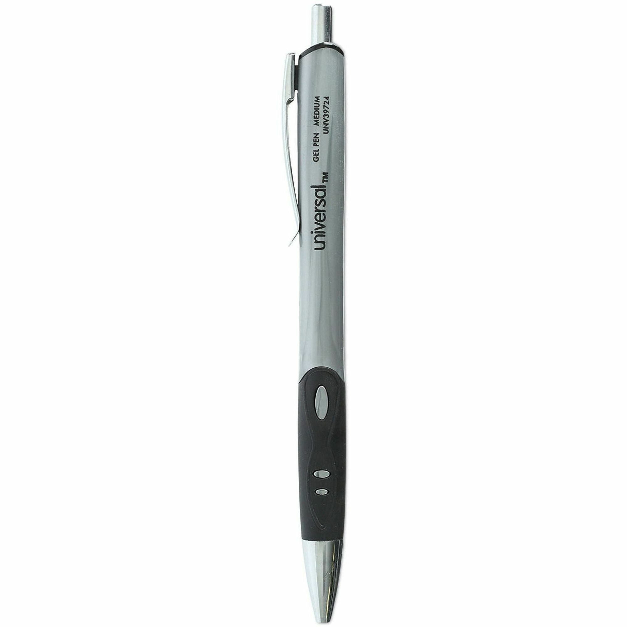 Comfort Grip Gel Pen, Retractable, Medium 0.7 mm, Black Ink, Gray/Black/Silver Barrel, 36/Pack