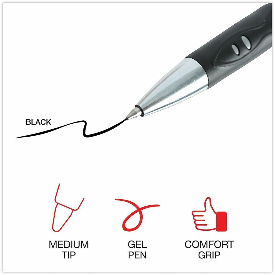 Comfort Grip Gel Pen, Retractable, Medium 0.7 mm, Black Ink, Gray/Black/Silver Barrel, 36/Pack